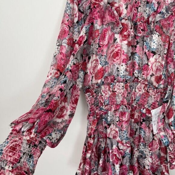 Free People Elliatt Dorian Floral Ruffle Drapey Smocked Maxi Dress Pink/ Rose M - Picture 9 of 14